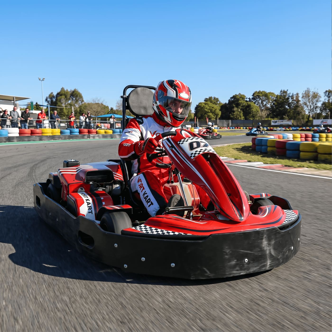 Commercial rental go karts lined up on track